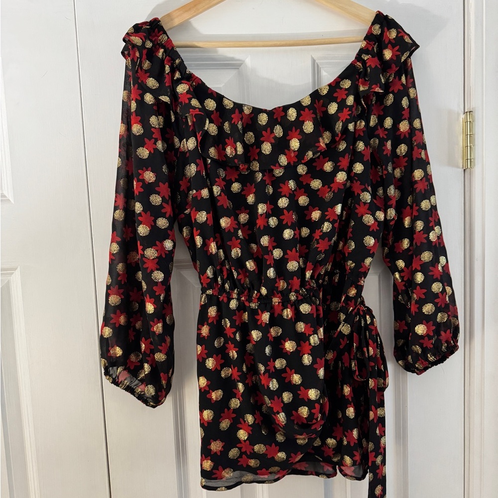 Lane Bryant Black and Red Floral Blouse